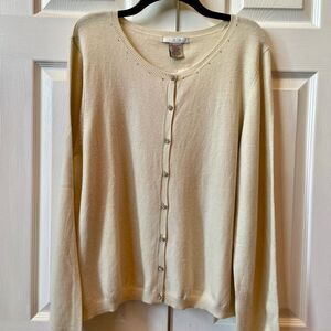 Women's Cream Silk Blend Cardigan Sweater Size XL